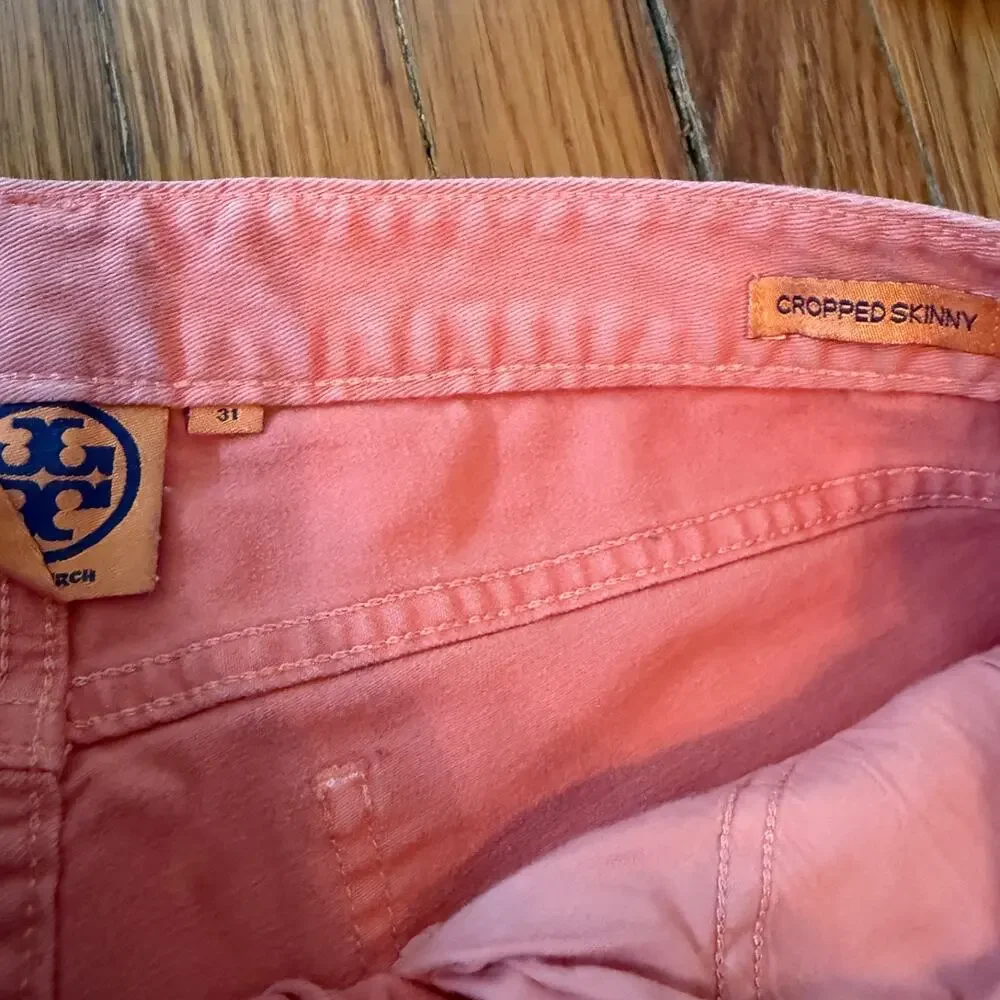 Tory Burch Cropped Skinny Jeans Coral Peachy Size 31 Resortwear Preppy W33‎